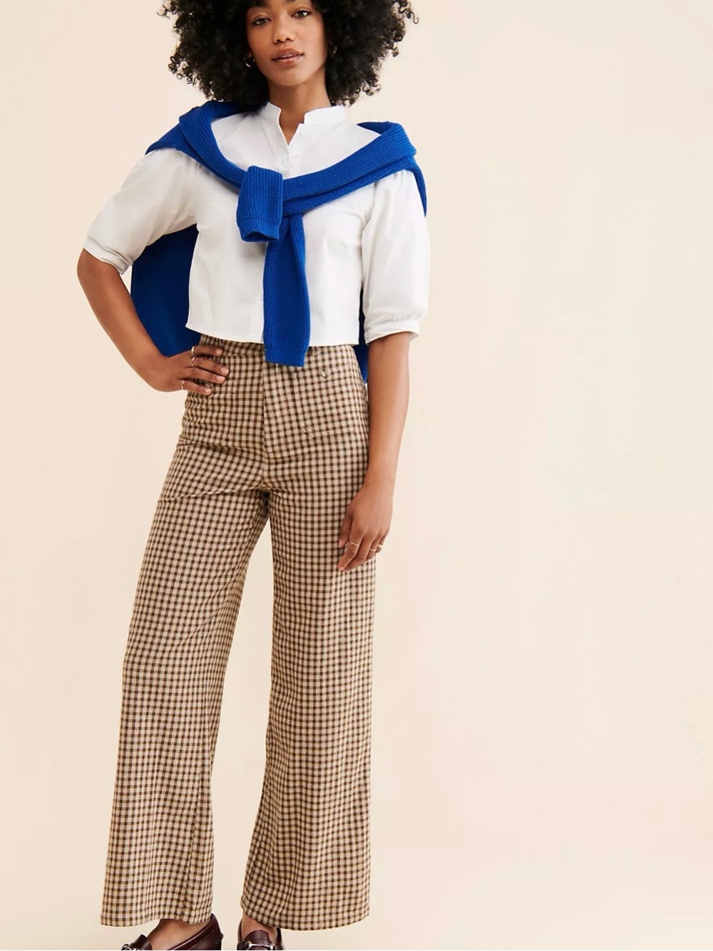 ROLLA'S Brown Gingham High-Rise Wide-Leg Pants Sailor Gingham Pants